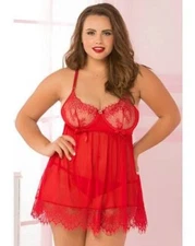 Seven Til Midnight Two-Piece Babydoll Set Red Size 3X/4X UK 20/22 DH8 AA 17