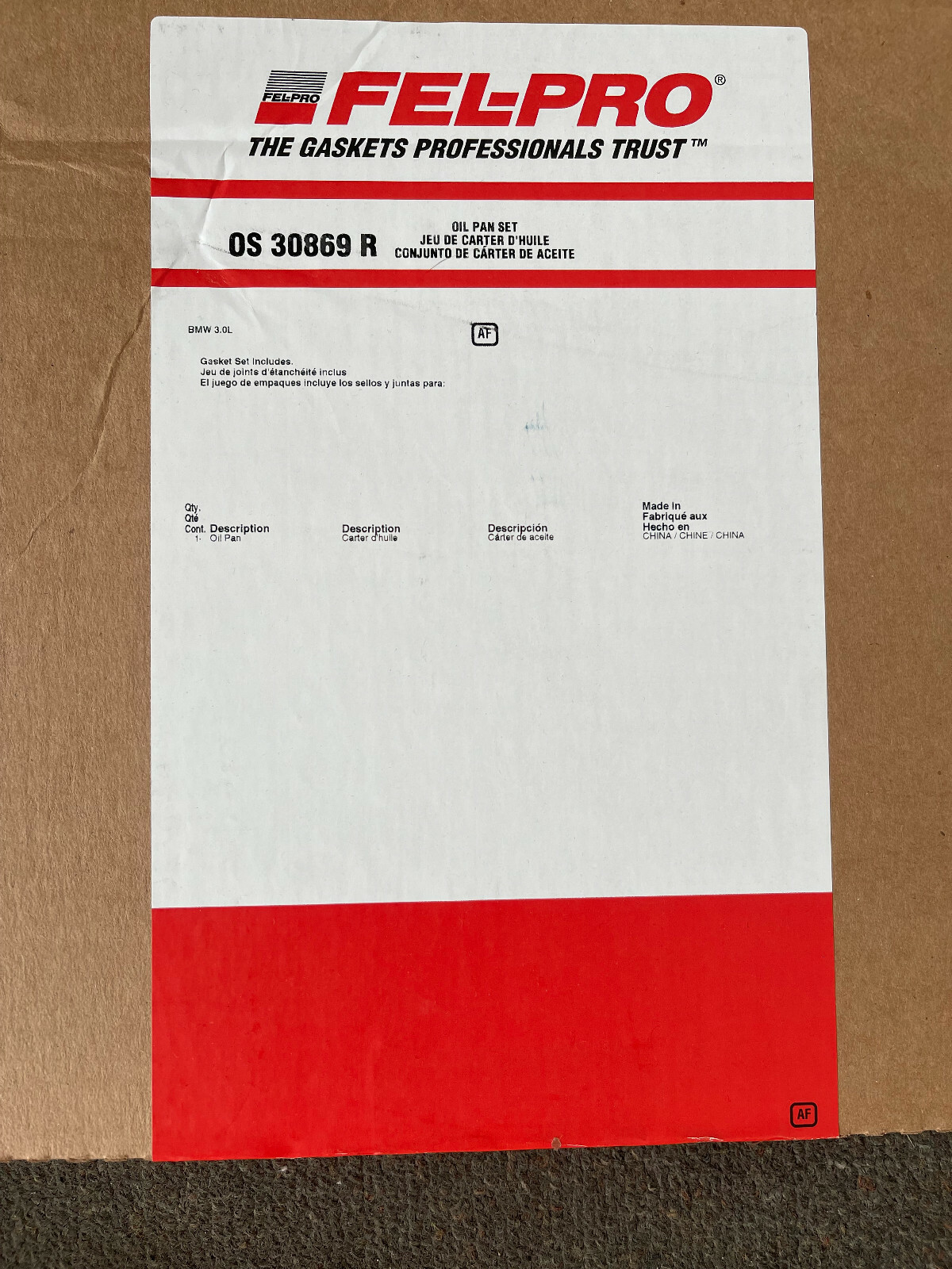 OS 30869R FELPRO Oil Pan Gasket (Fits most 3.0L BMW's eBay