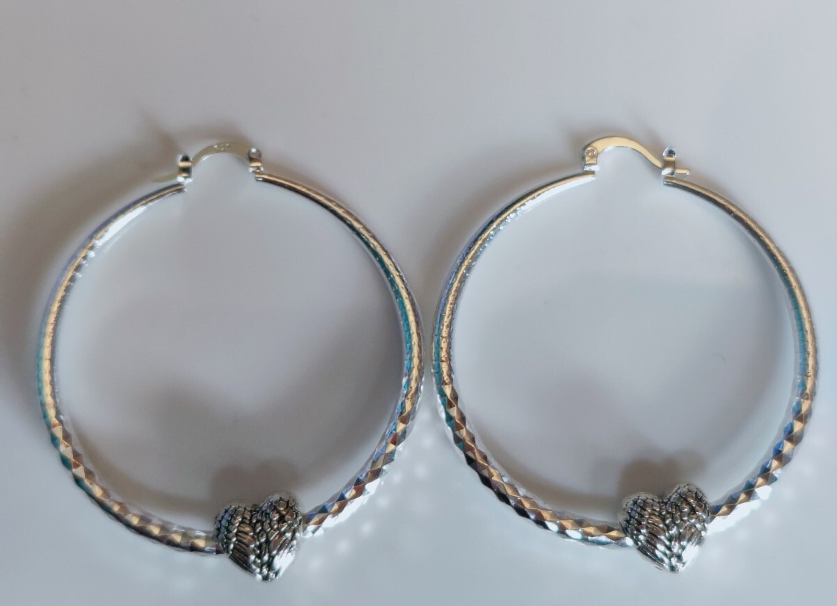 Silver Angel Wing Heart Hoop Earrings 5cm Christmas Gift for Mum-image