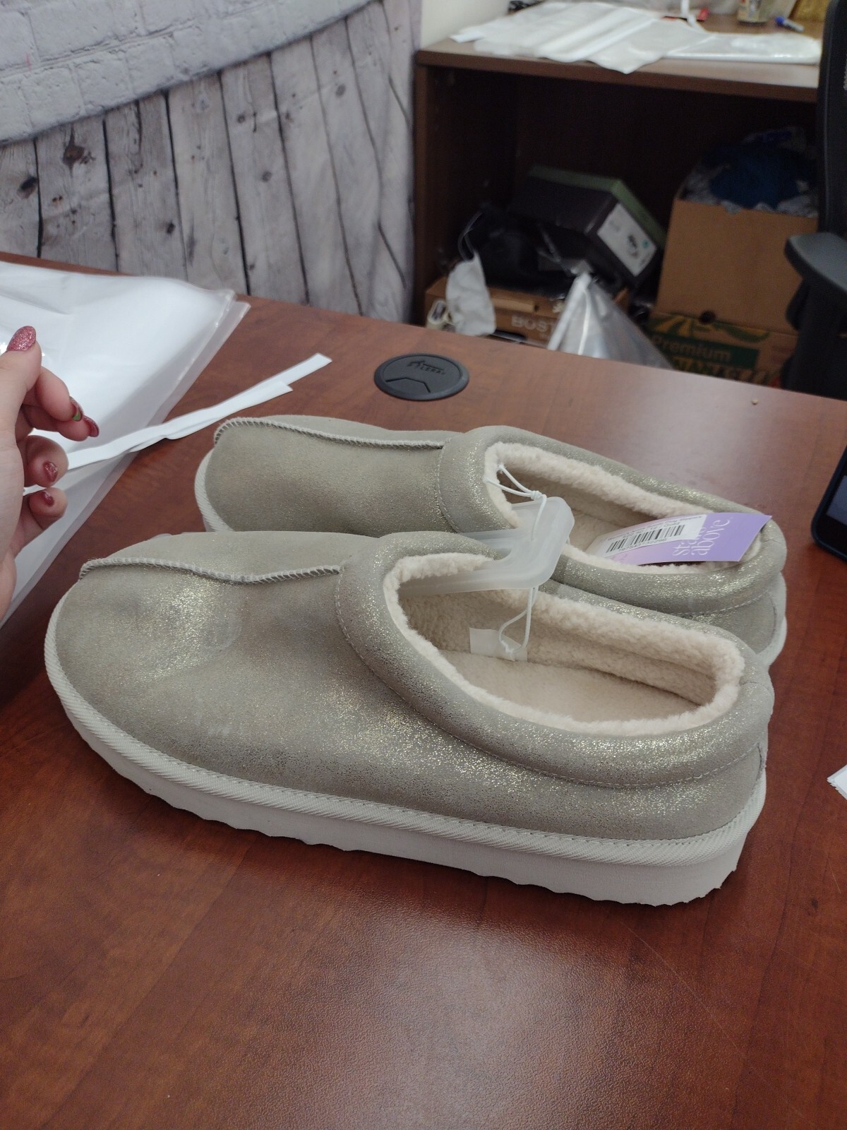 PANTOFOLA D’ORO Pantofole donna Amira pelle scamosciata con zoccoli oro taglia 12