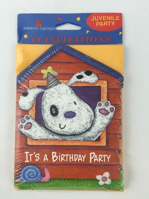 Birthday Party Invitations 10 Cards & Envelops Dog in House with Party Hat