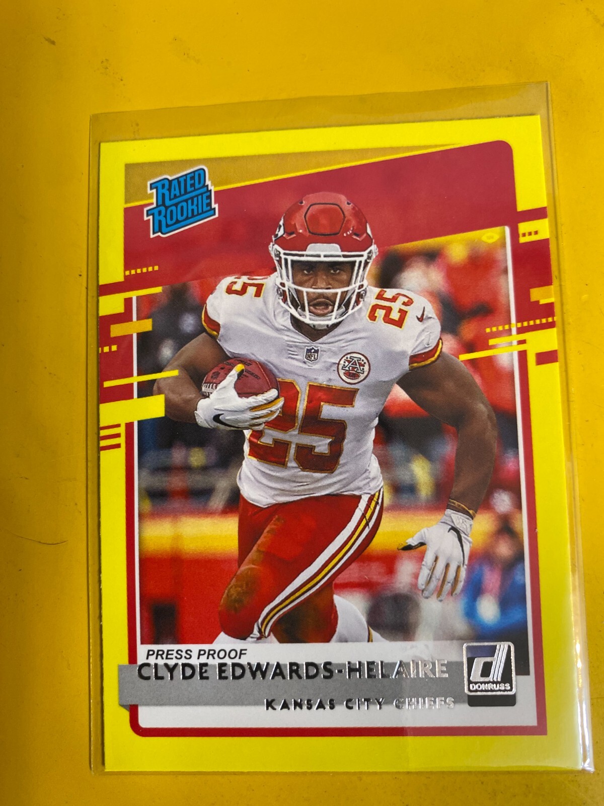 RS3709 2020 Donruss Press Proof Yellow #321 Clyde Edwards-Helaire ROOKIE BK$100