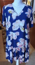 a new day Size S Blue Dress With Flowers Short Sleeve Pockets Ruffle Bottom