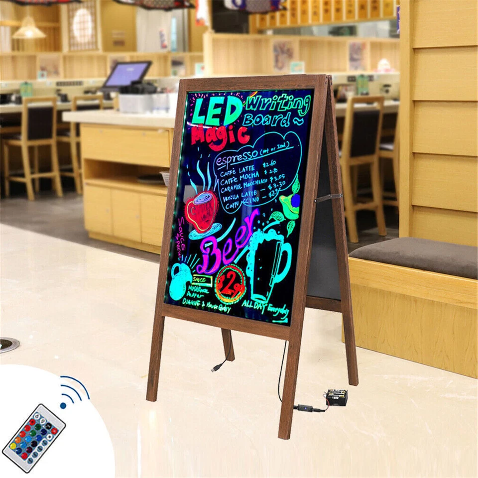 Heavy Rustic Large Wood A-Frame Magnetic LED Chalkboard Blackboard Wedding Cafe - Image 2 of 4