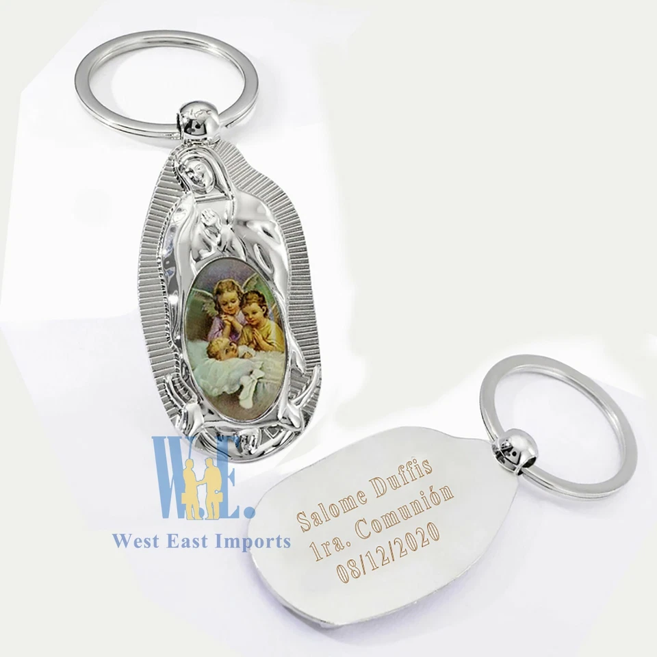 Favor de Bautizo Personalizado (12 Piezas) Grabado Bebé Ángel Llavero Metal Llavero Foto 2 de 4