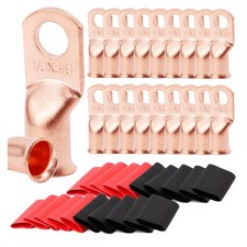 20 Pcs 1/0 AWG Copper Ring Terminals with 3:1 Heat Shrink Tubing - Versatile Use