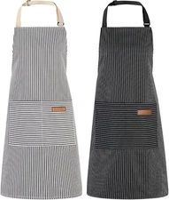 2 Pack Kitchen Cooking Aprons, Adjustable Bib Chef Apron with 2 Pockets for