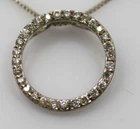 Vintage Sterling Silver 925 clear circle ring pendant 1mm box chain necklace 20"