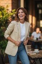 H By Halston Large Linen Blend Ivory White Blazer Jacket One Button