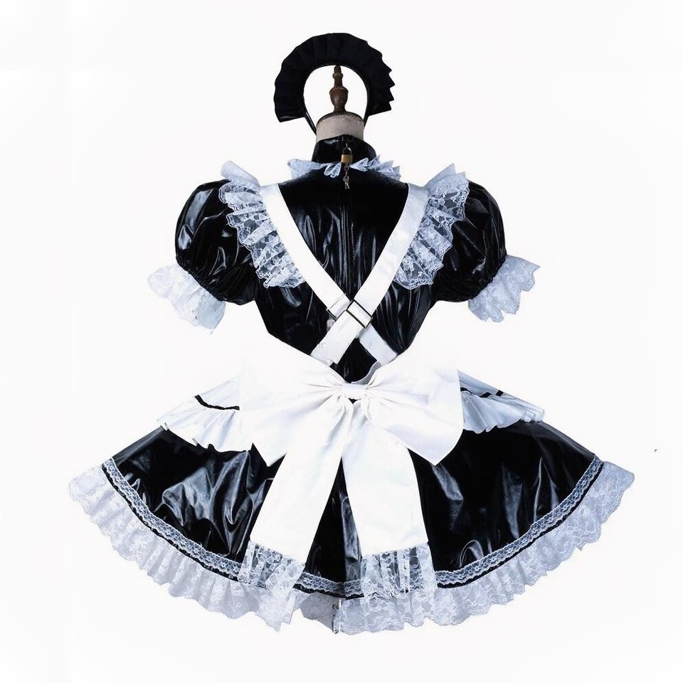 sexy maid Girl Sissy lockable Black PVC Dress cosplay costumes Tailor ...