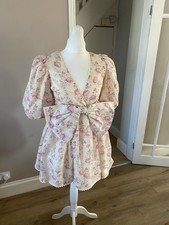 Asos Luxe Jacquard Puff Sleeve Dress Cream Pink Size S NWOT