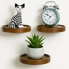3-Pack Round Floating Shelves for Wall Decor, 6'' Diameter Acacia Wood Floati...