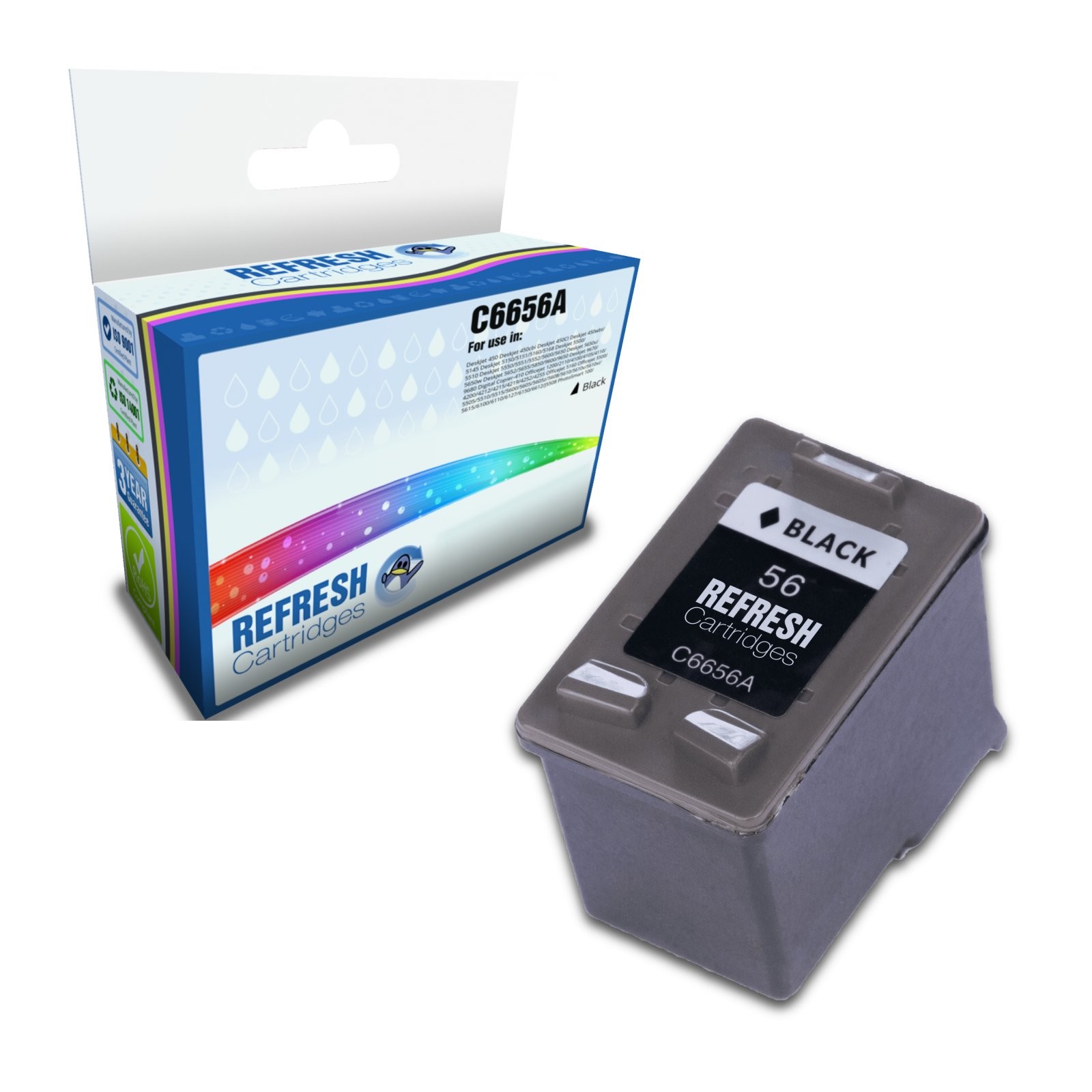 Refresh Cartridges Replacement Black C6656A/#56 Ink Compatible With HP Printers