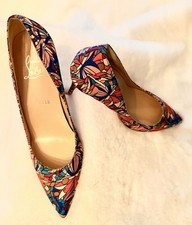 Christian Louboutin décolleté a punta multicolore stampa vitrail raso So Kate 40