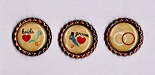 BRIDE and GROOM Three ANTIQUE COPPER Bottle Cap HANDMADE Accents