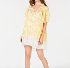 Free People XS Yellow Floral Lace Hem Mini Dress Flutter Sleeve Boho Cottagecore