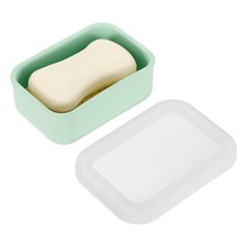 Silicone Soap Travel Case 4.7x3.3x1.8 Inch Soap Container, Green Transparent Lid