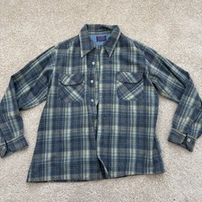 Vintage Pendleton Board Shirt Loop Collar Flap Pockets Plaid Wool 60's 70's Sz L
