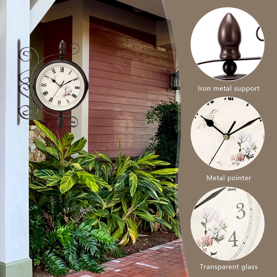 Orologio a Parete Doppia Faccia Impermeabile Giardino Treno Orologio da Stazione - Immagine 4 di 4