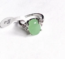 Natural Aventurine Stone Ring, Silver Plated, Size 19 - R Green