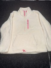 PINK Victoria s Secret Sherpa Fleece Pullover Women s L 1/4 Zip White Pink