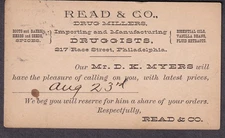 1887 ad postal card Read & Co druggists Philadelphia roots barks herbs seeds