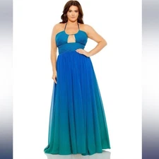 Mac Duggal 77017 Key Hole Halter Plus Size Maxi Dress - OCM - 16W - NWT