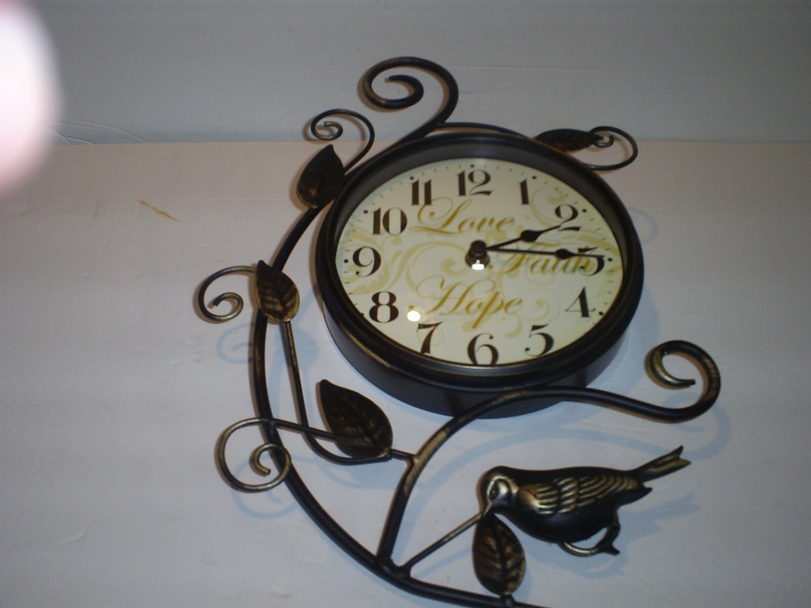 Beautiful Love Faith Hope Quartz Wall Clock with Metal Vine, Leaves ...