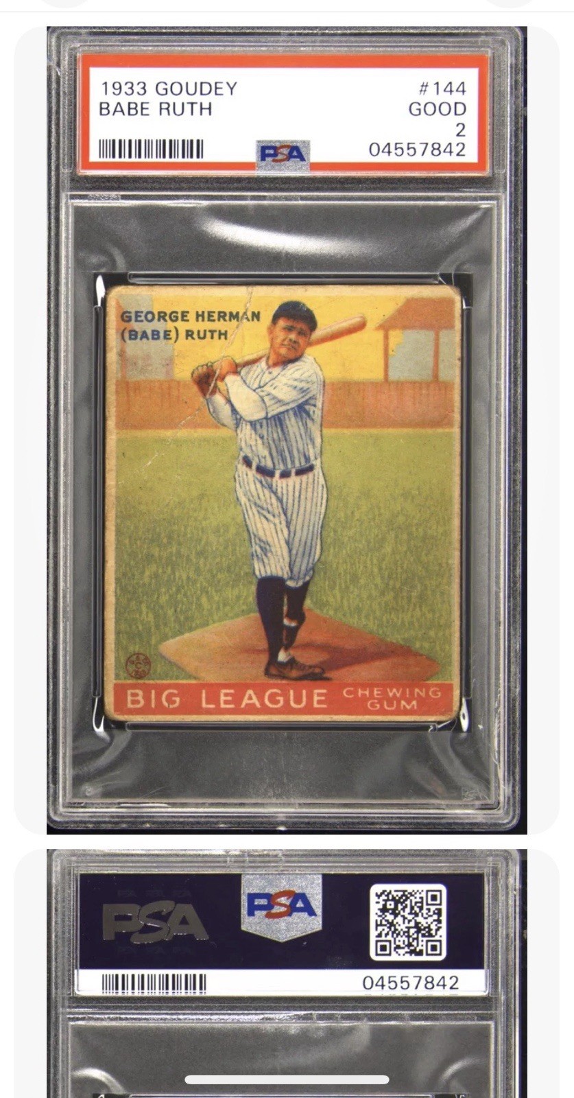 LEGENDARY BABE RUTH 1933 GOUDEY #144 PSA 2 Yankees HOF ⚾️ view 5