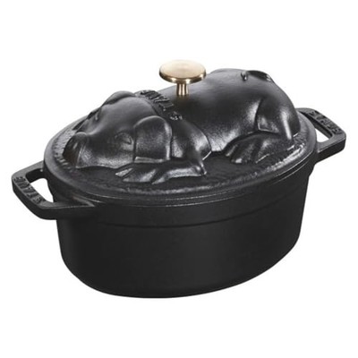 Staub Piggy Cocotte Oval Matte Black 17cm Cast Iron Dutch Oven France New