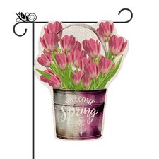 Spring Garden Flag Welcome Spring Tulip Vertical Double Sided For Outside Flo...