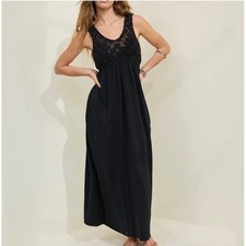 Aerie Black Crochet Lace Bodice Empire Waist Maxi Dress XXS 1638-00052 Summer