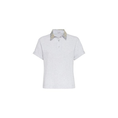 BRUNELLO CUCINELLI WOMEN'S LIGHT GREY SHORT SLEEVE SHIRT MSRP $1645