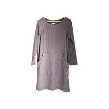 NWT Max Studio Womens Boho Embroidered Gray Dress Long Sleeve w Pockets  Size L