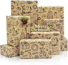 Christmas Wrapping Paper Sheets, Vintage Brown Kraft Christmas Wrapping Paper