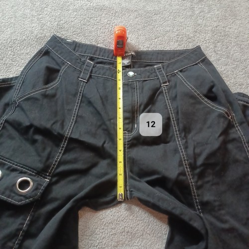 Hot Topic Womens Cargo Pants Size 11 Grommet Pockets Wide Leg Goth Emo Black - Picture 3 of 7