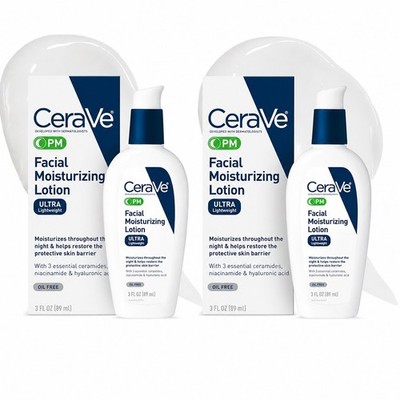 CERAVE PM FACIAL MOISTURIZING LOTION ULTRA LIGHTWEIGHT 3 OZ BOXED LOT OF 2*
