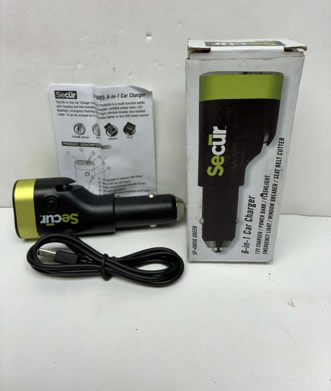 SIX-IN-ONE SECUR CAR CHARGER FLASHLIGHT SEATBELT CUTTER WINDOW BREAKER   SP-4003