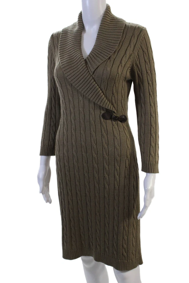 Vestido Suéter Lauren Ralph Lauren Mujer Marrón Manga Larga Media Pantorrilla Talla 2XS Foto 2 de 4