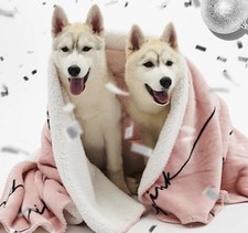 Victoria's Secret Pink Script Sherpa Blanket Black Logo 50 x 60