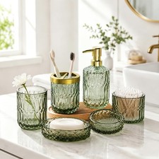 Green Bathroom Accessories Set, 5Pcs Clear Glass Shallowgreen