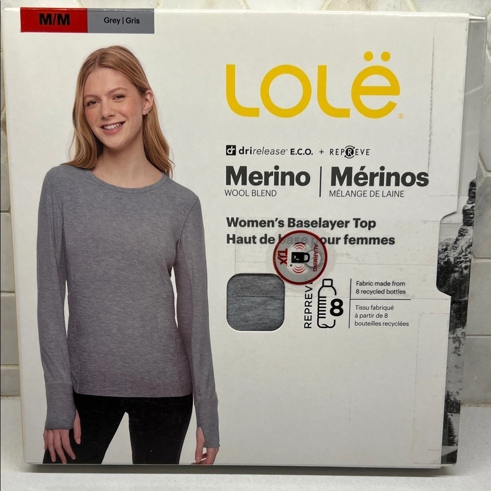 Women's Merino Wool Blend Long Sleeve Baselayer Top - Grey Medium