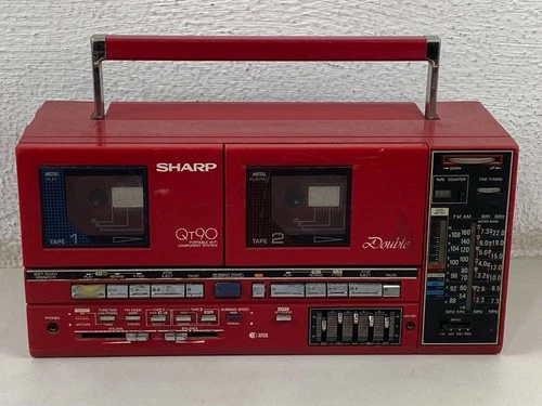 SHARP QT-90ZR Boombox Double Radio Cassette Player Table Component System RED