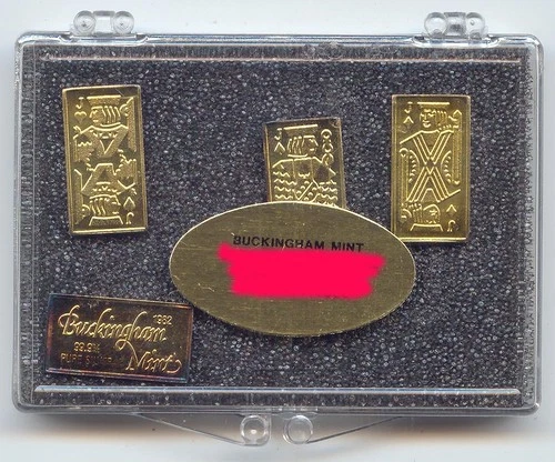 Buckingham Mint,1982 2 Gram Playing Card Silver Bar, 4 Jacks,8 Grams Total,0.999
