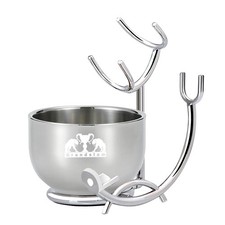 Grandslam Shaving Razor and Brush Stand with Soap Bowl Set Silver Gray