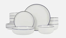 Gibson Home Oslo 15 Piece Porcelain Dinnerware Set White W/Black Rim Rim Service