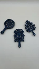 Vintage Cast Iron Trivets Lot 3 Black Colonial Kitchen Decor