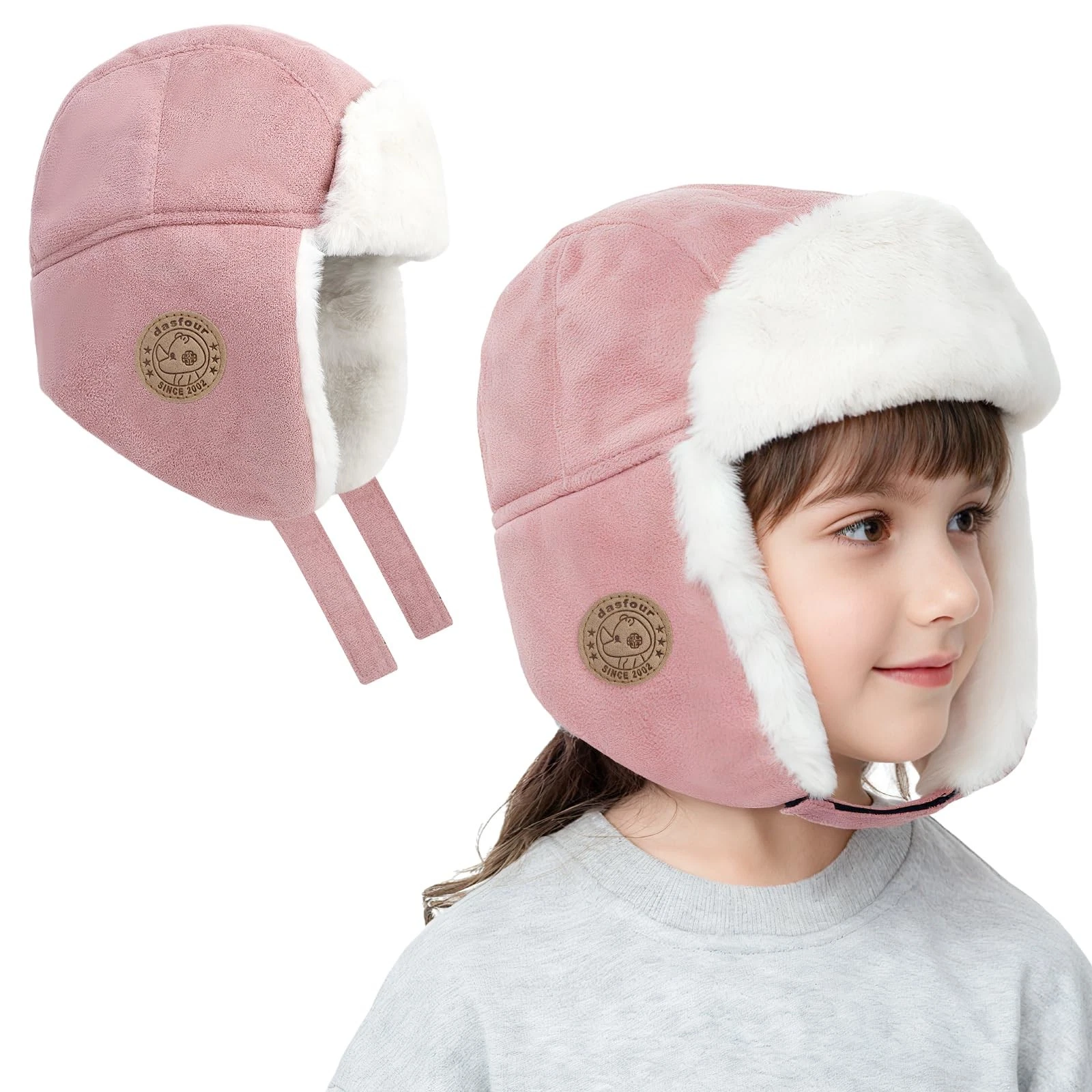 Kids Trapper Hat with Ear Flaps - Faux Leather and Fleece Thermal Cap f...