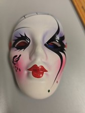 Vintage Mardi Gras Porcelain Ceramic Painted Face Mask Wall Hang Piano Eyelashes