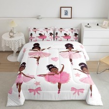 Black Ballet Girl Comforter Set Queen Pink Princess Bedding Set Cute American...
